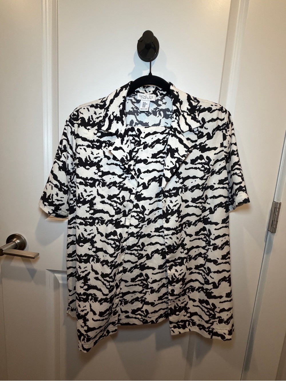 Rachel Zoe Black and White Abstract Short-Sleeve Button-Down Shirt and Pants Set